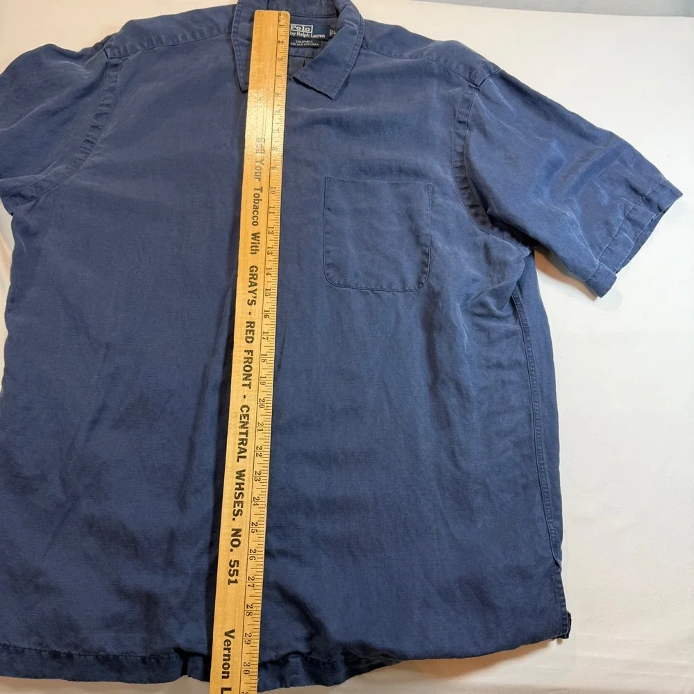 Polo Ralph Lauren Caldwell Shirt Mens Large Navy Blue Silk Linen Short Sleeve